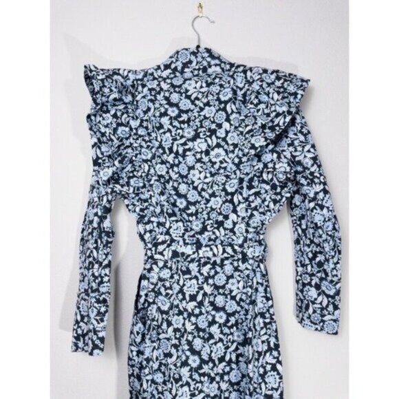 Zara Floral Poplin Ruffle Jumpsuit XS Blue Belted SS20 Blogger Fav TRF - Picture 12 of 15
